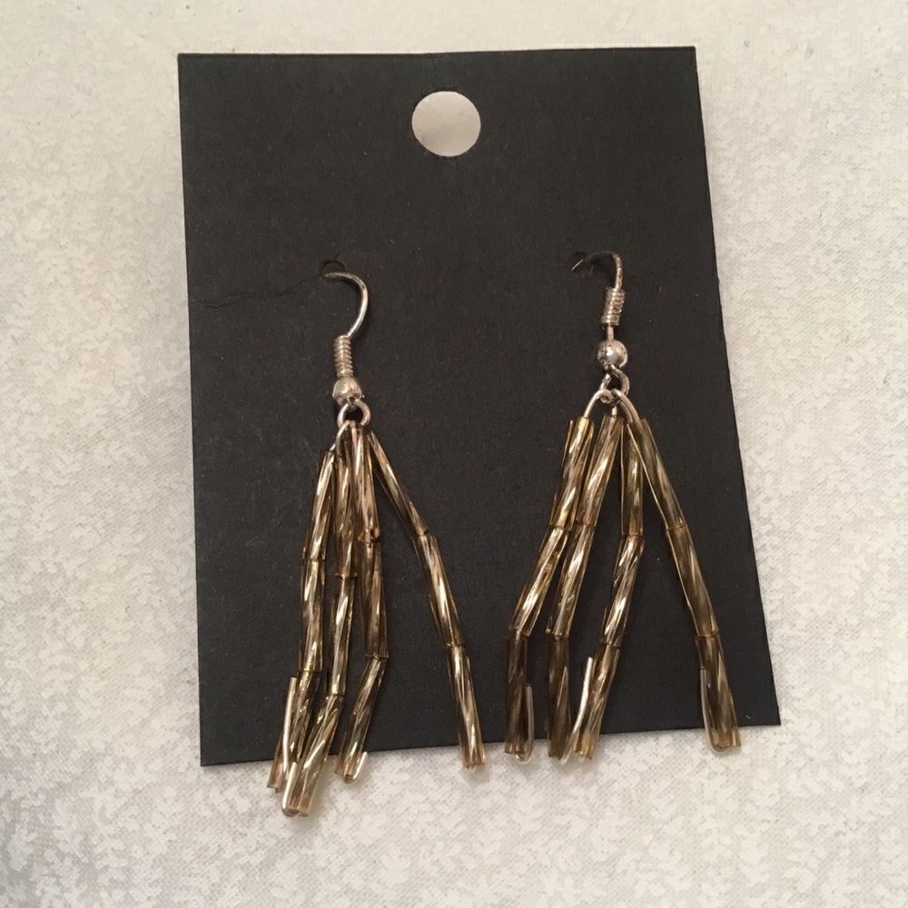 Twisted Silvertone Bar Fish Hook Earrings